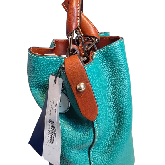 Dooney & Bourke Teal and Brown Leather Satchel - Picture 4 of 6
